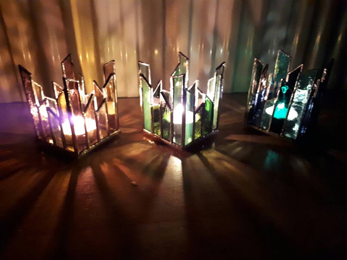 Stained glass tea light holder | Geometric | Art deco style