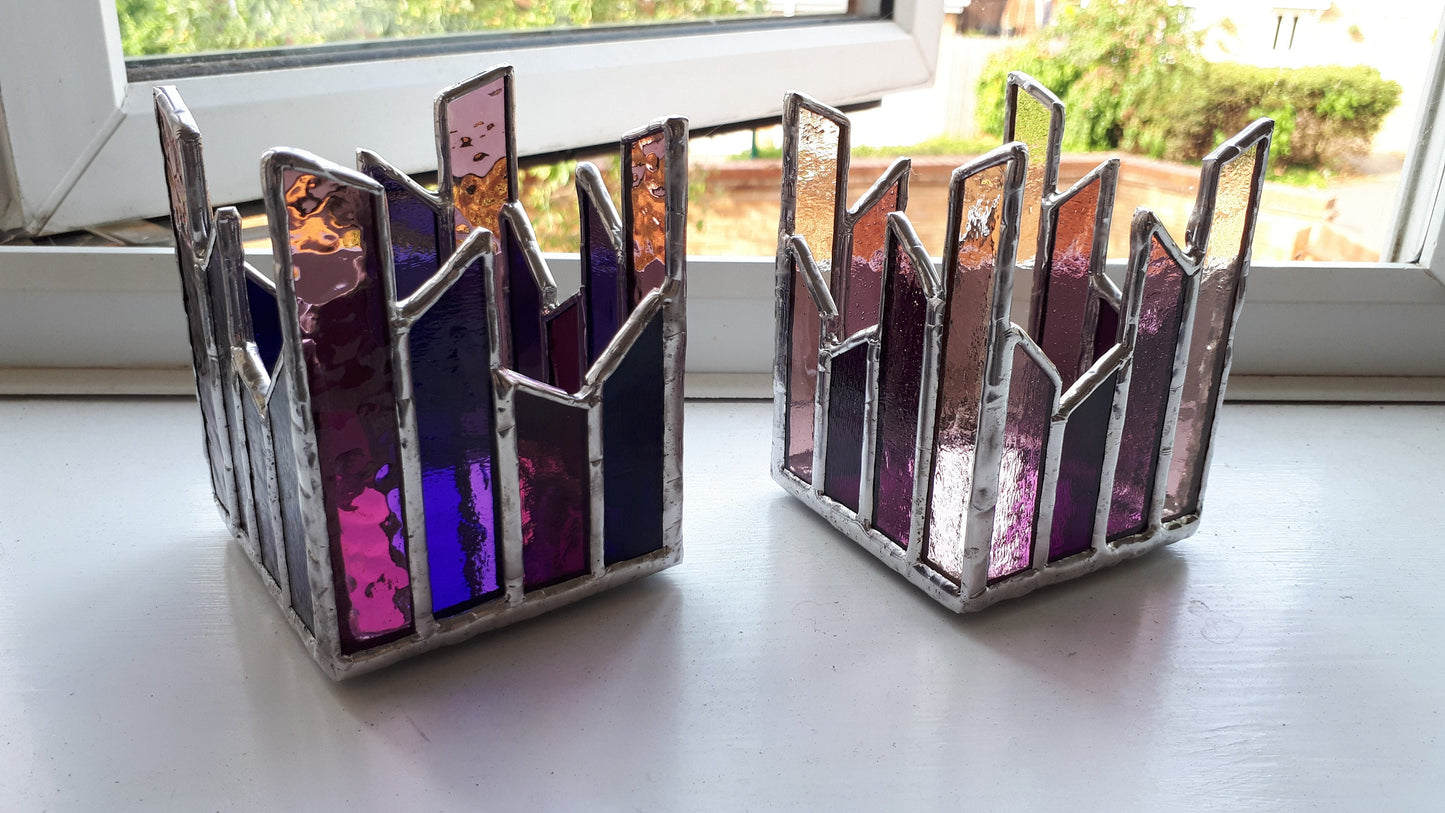 Stained glass tea light holder | Geometric | Art deco style