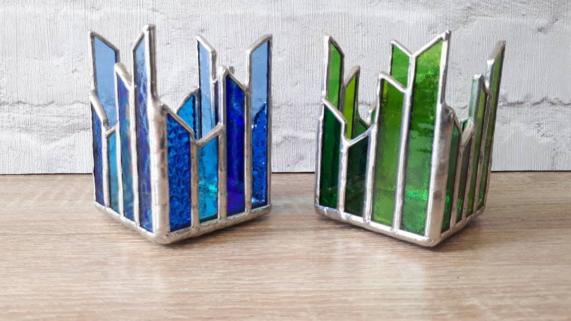 Stained glass tea light holder | Geometric | Art deco style