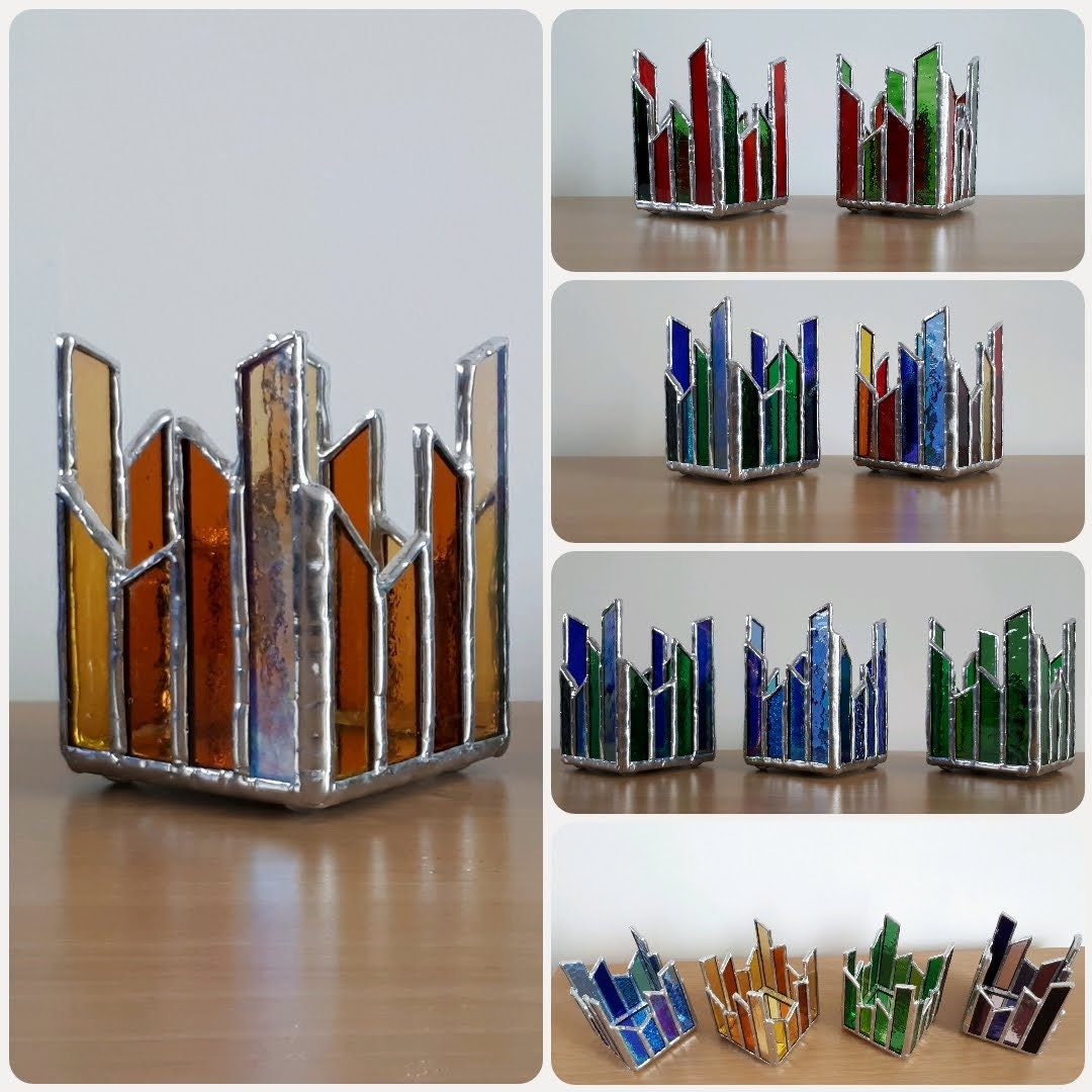 Stained glass tea light holder | Geometric | Art deco style
